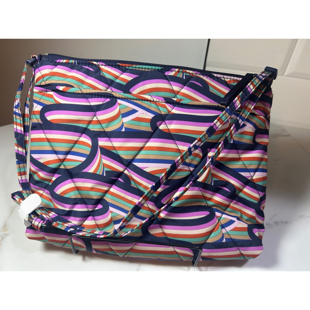 Vera Bradley Quilted Crossbody Bag Multi Color Abstract Stripe Nylon Zip Top